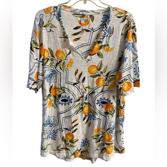 Chico’s notch neck tropical print tee women XL - Picture 1 of 8